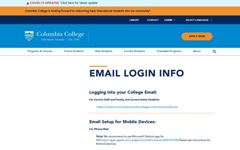 Email Login Info - Columbia College