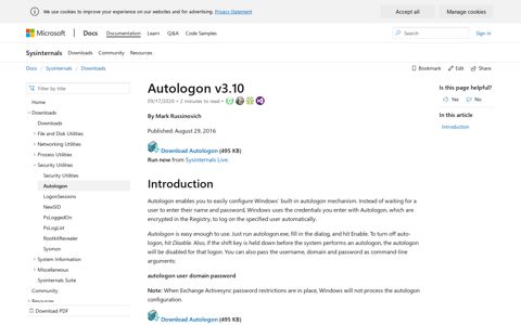 Autologon - Windows Sysinternals | Microsoft Docs