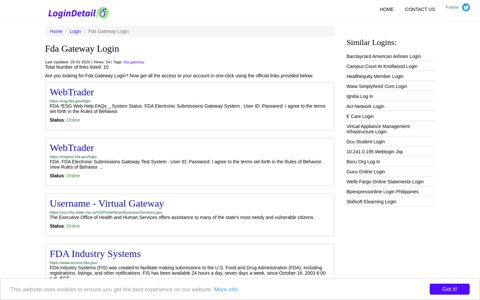Fda Gateway Login WebTrader - https://esg.fda.gov/login - LoginDetail