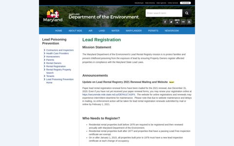 Lead Registration - Maryland Department of the Environment