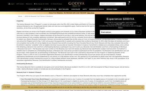 GODIVA Rewards Club Terms & Conditions
