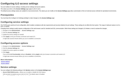Configuring iLO access settings