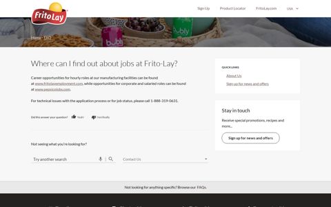 Where can I find out about jobs at Frito-Lay? | Contact Frito-Lay