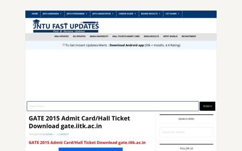 GATE 2015 Admit Card/Hall Ticket Download -JNTUK Fast ...