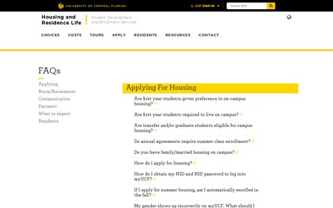 FAQs • Housing and Residence Life • UCF