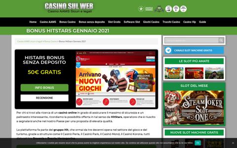 Hitstars.it casino offre 50€ gratis senza deposito. Registrati e ...