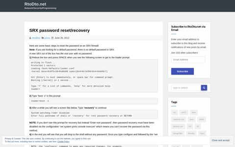 SRX password reset/recovery – RtoDto.net