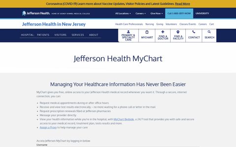 Jefferson Health MyChart | Jefferson Health New Jersey