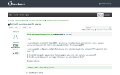 Sign in with user and password in a survey - LimeSurvey forums