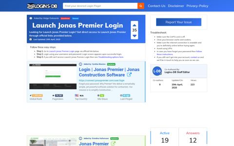 Launch Jonas Premier Login - Logins-DB