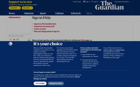 Sign in FAQs | Info | The Guardian