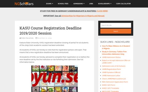 KASU Course Registration Deadline 2019/2020 Session
