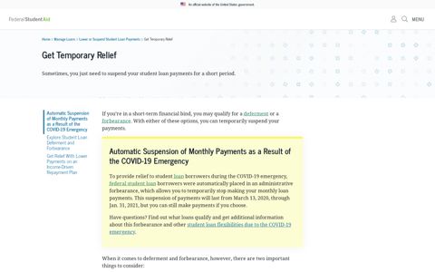 Get Temporary Relief | Federal Student Aid