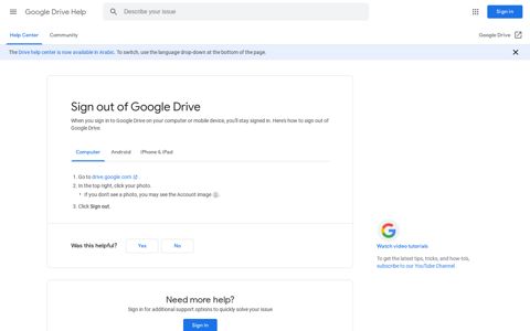 Sign out of Google Drive - Computer - Google Drive Help
