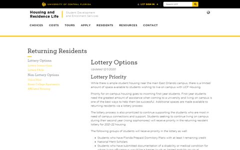 Returning Residents • Housing and Residence Life • UCF