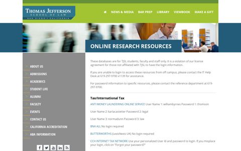Online Research Resources | Thomas Jefferson School of Law