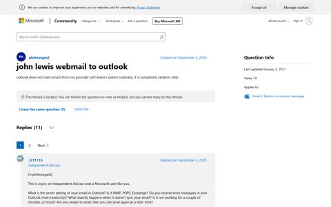 john lewis webmail to outlook - Microsoft Community