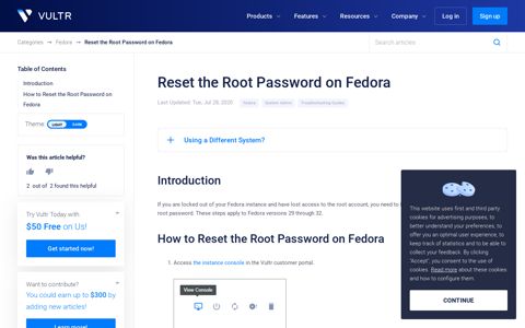 Reset the Root Password on Fedora - Vultr.com