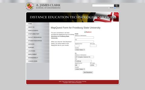MapQuest Form for Frostburg State University | Distance ...