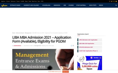 LIBA MBA Admission 2021 - Application Form (Available ...