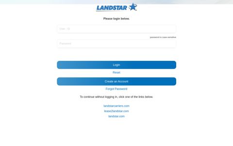 Landstar Portal login page