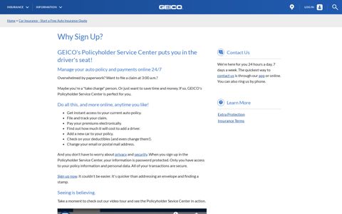 Why Sign Up? ~ How to manage and sevice your policy | GEICO