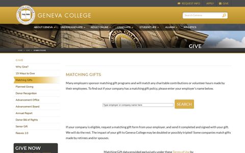Geneva College, a Christian College in ... - Matching Gifts