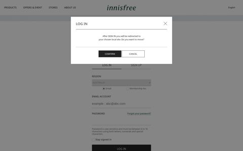 LOG IN OR SIGN UP - Innisfree