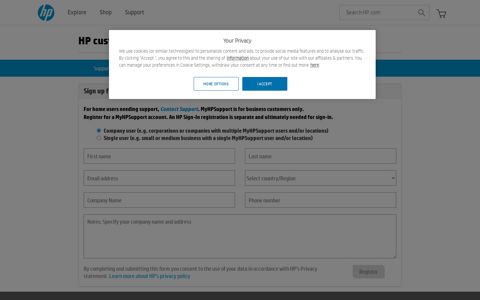 New User Registration - HP Login