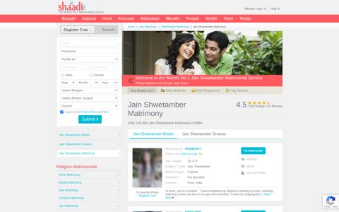 Jain Shwetamber Matrimonials - No 1 Site for ... - Shaadi.com