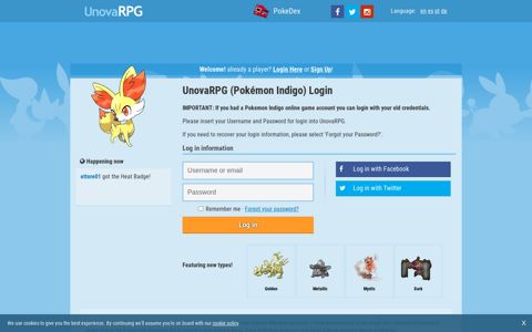 Login - UnovaRPG Online Pokemon Game