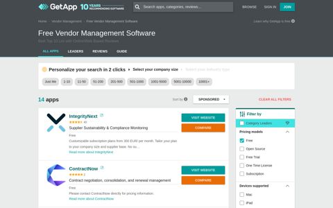 Free Vendor Management Software | GetApp®