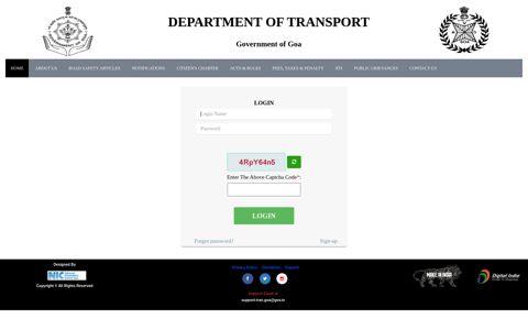 login - Department Of Transport,Government Of Goa