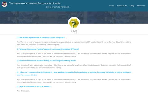 FAQ - ICAI Articleship Portal