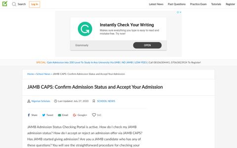 JAMB CAPS: Confirm Admission Status and Accept Your ...