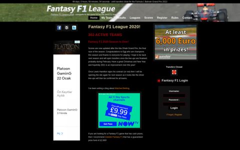 Fantasy-F1-League - 2020 Season Now Underway!