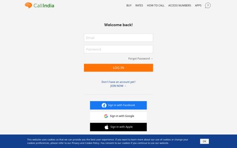 Log in or create a new account | CallIndia.com