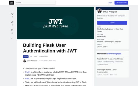 Building Flask User Authentication with JWT - DEV