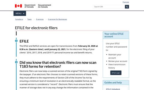 EFILE for electronic filers - Canada.ca