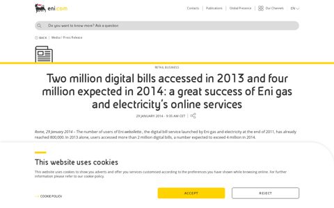 Two million digital bills accessed in 2013 and four million ... - Eni