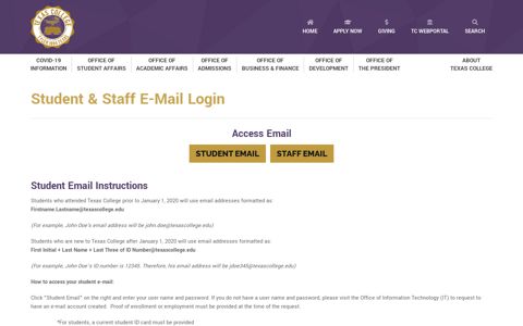 Email Login - Texas College