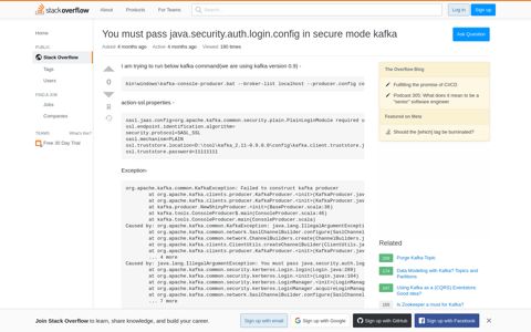 You must pass java.security.auth.login.config in secure mode ...