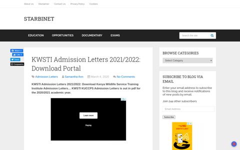 KWSTI Admission Letters 2021/2022: Download Portal ...