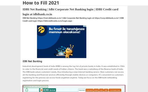 Idbi Corporate Net Banking login - How to Fill 2020