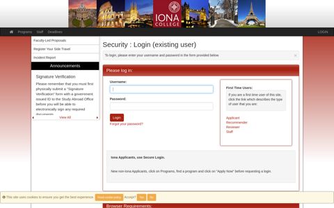 Security > Login (existing user) > Study Abroad