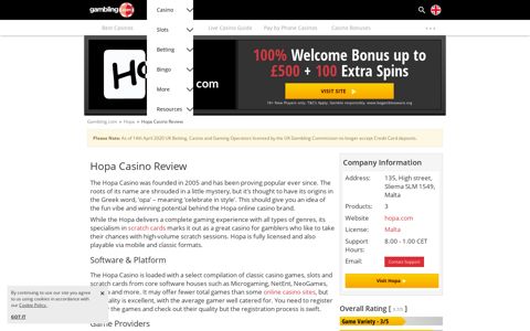 Hopa Casino Bonus + Free Spins for the UK - Gambling.com