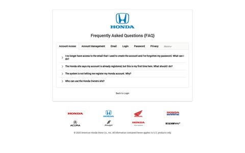 FAQ - Login - Honda