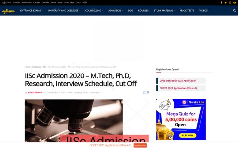IISc Admission 2020 - M.Tech, Ph.D, Research, Interview ...
