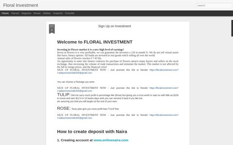 Sign Up on Investment - Floral Investment