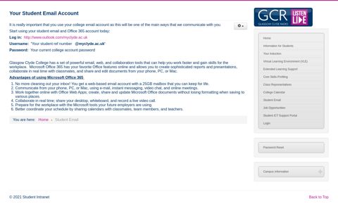 Student Email - Student Intranet - Glasgow Clyde College